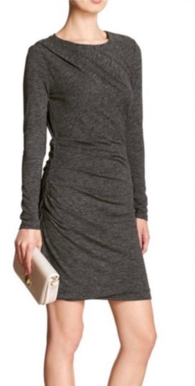 BANANA REPUBLIC Dress Women’s Medium Bodycon Long Sleeve Ruched Knit Soft NEW